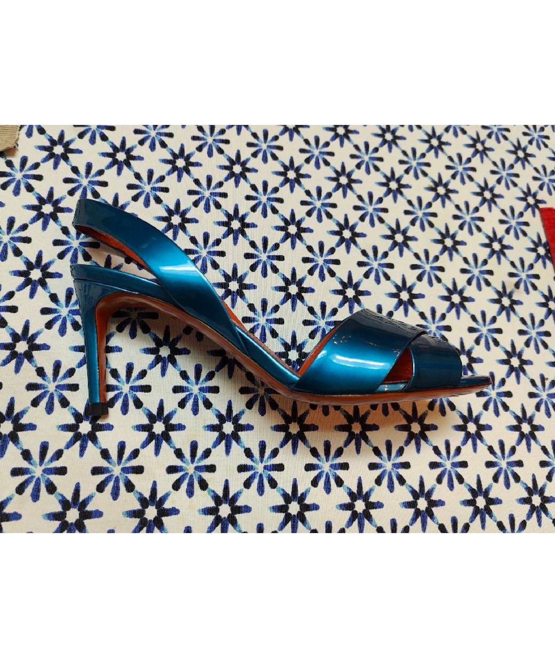 SANTONI Голубые босоножки из лакированной кожи, фото 7