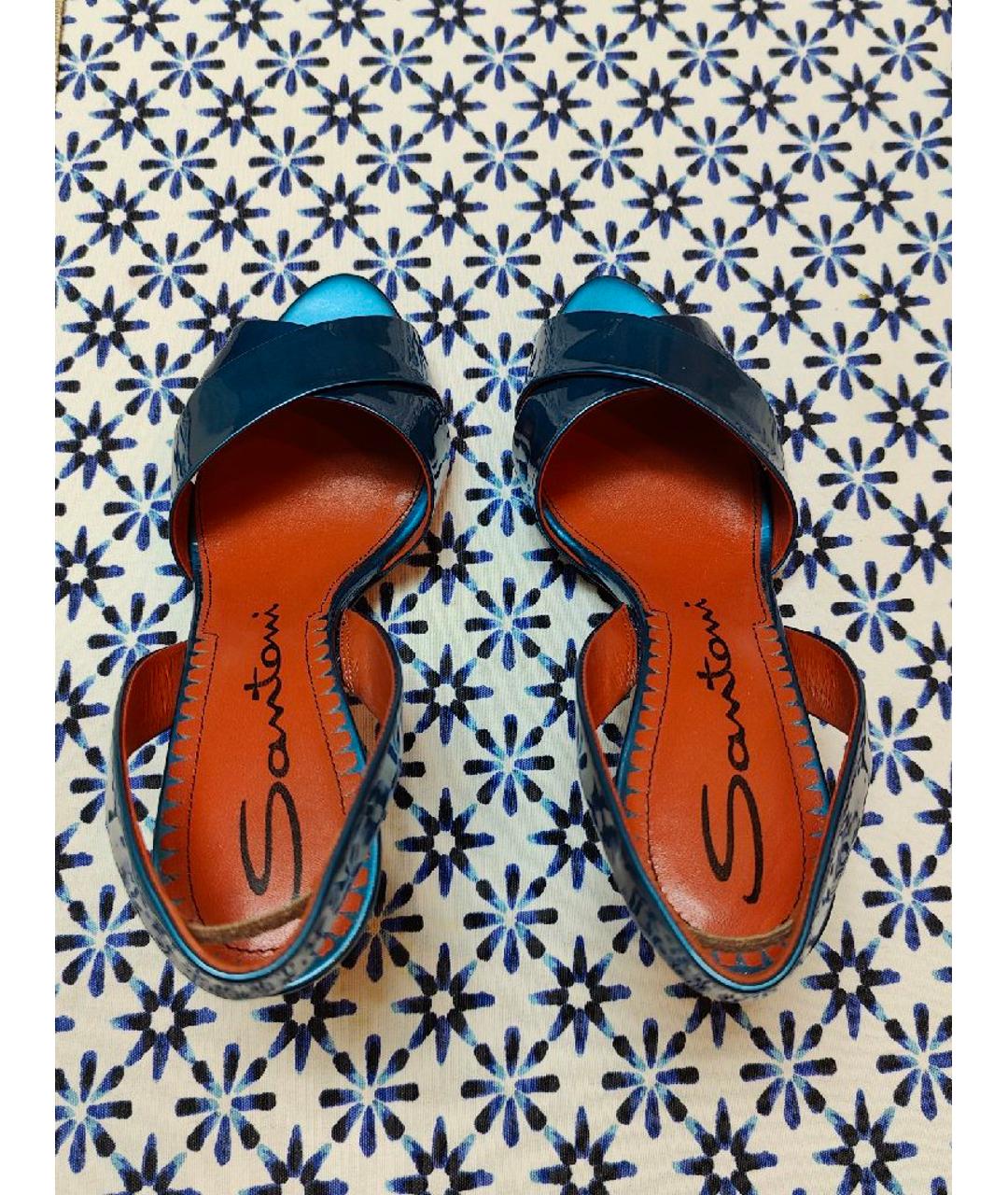 SANTONI Голубые босоножки из лакированной кожи, фото 3