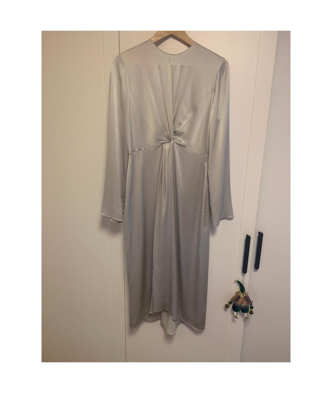 VINCE Серебряное шелковое вечернее платье, фото 3