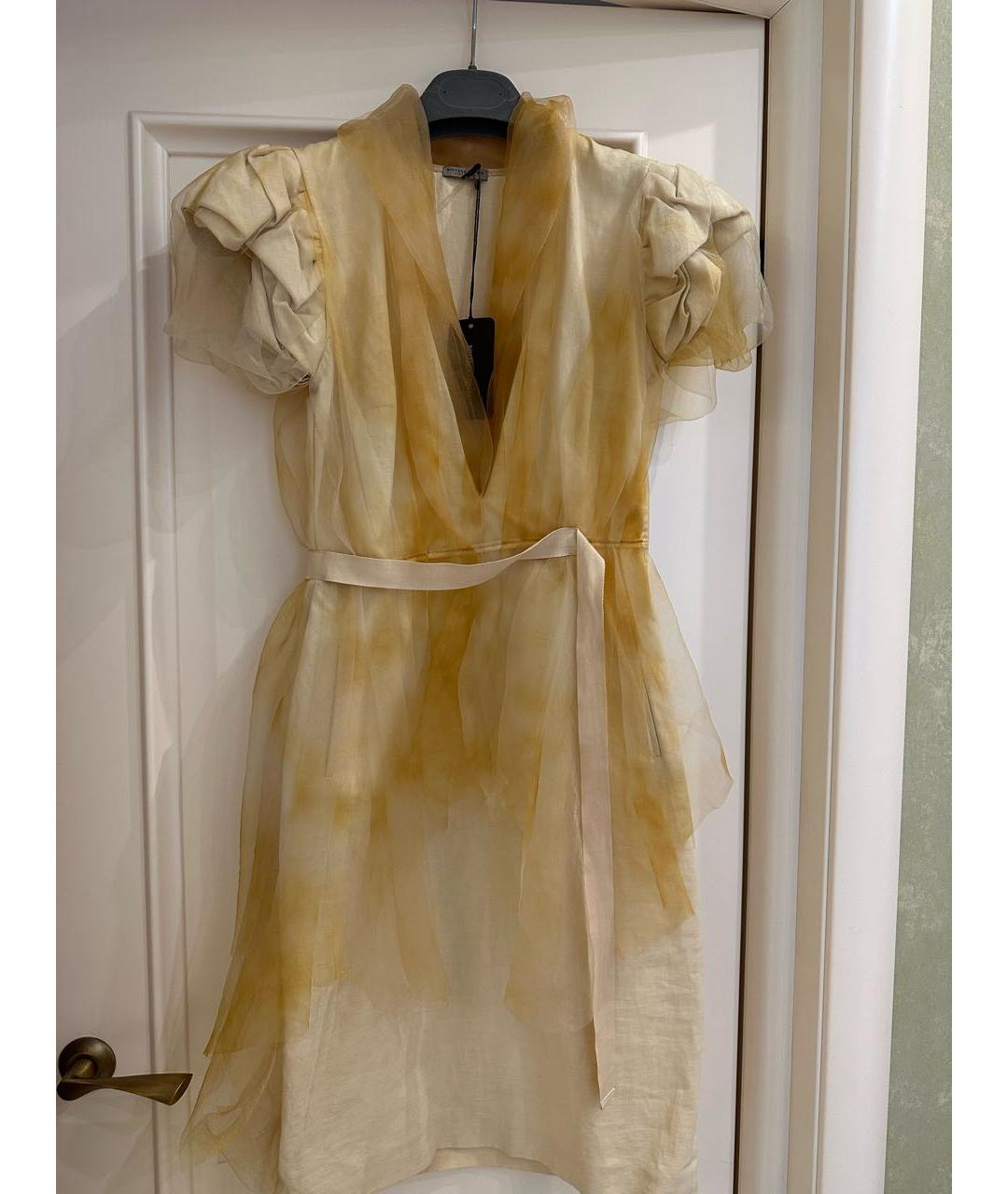 BOTTEGA VENETA Горчичное полиамидовое коктейльное платье, фото 9
