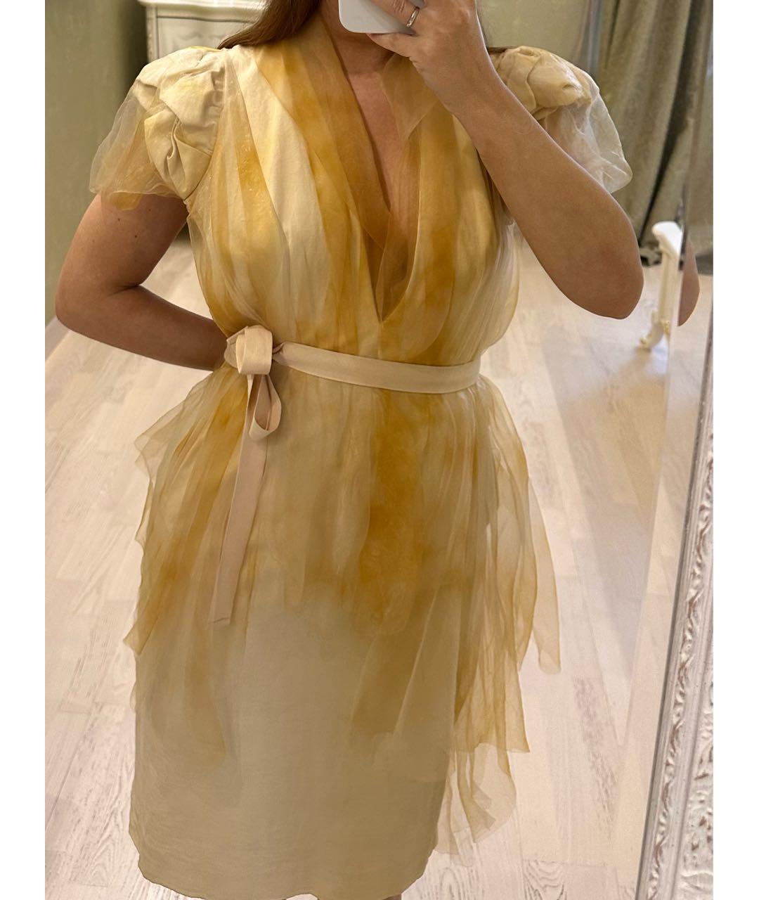 BOTTEGA VENETA Горчичное полиамидовое коктейльное платье, фото 8