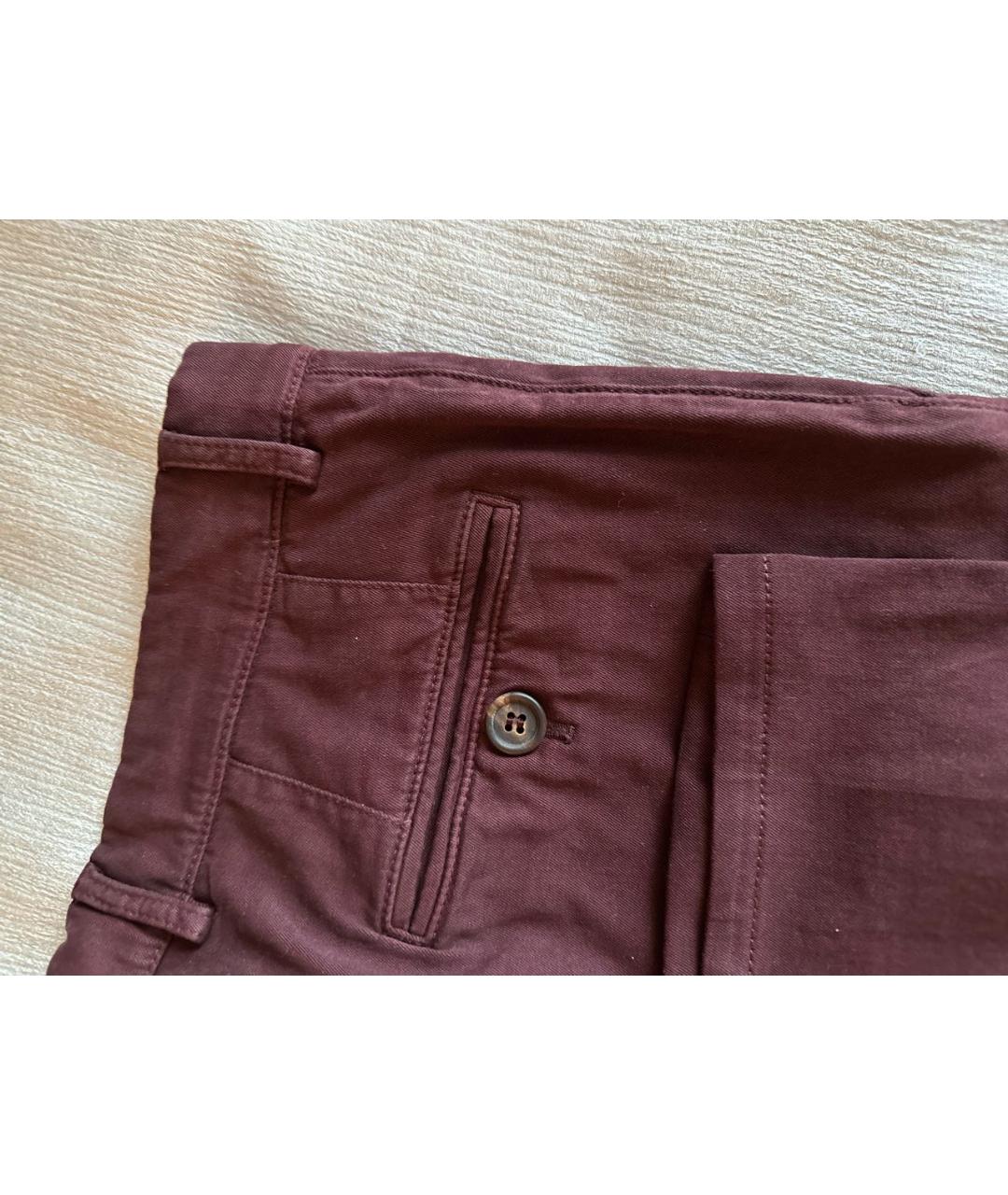 BRUNELLO CUCINELLI Бордовые хлопко-эластановые повседневные брюки, фото 4