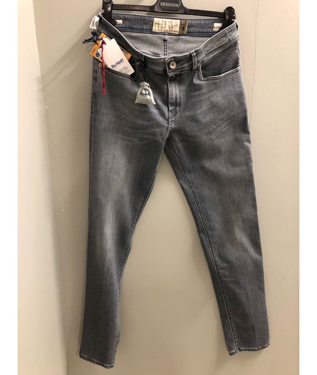 RE-HASH Серые хлопко-эластановые джинсы скинни, фото 8