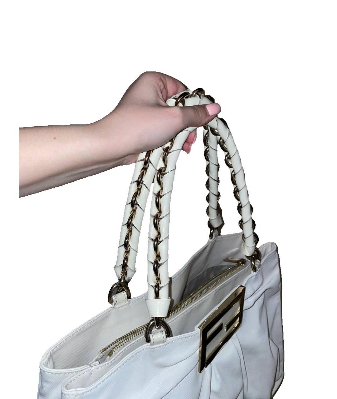 FENDI Белая тканевая сумка с короткими ручками, фото 3