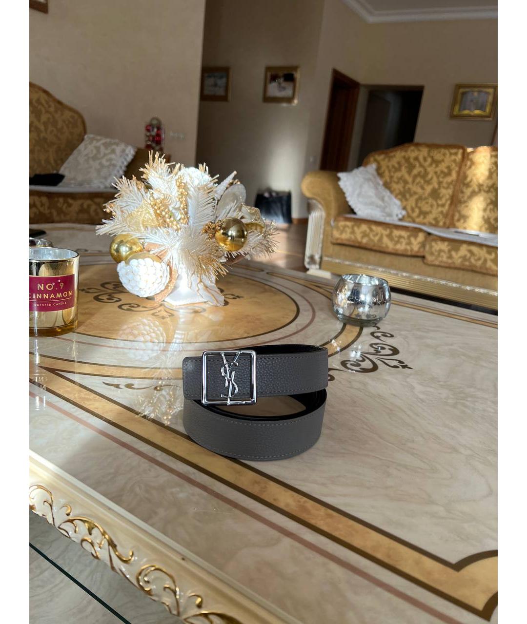 SAINT LAURENT Серый кожаный ремень, фото 4