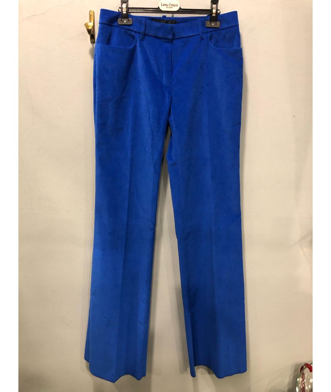 BARBARA BUI Синие хлопко-эластановые брюки широкие, фото 5
