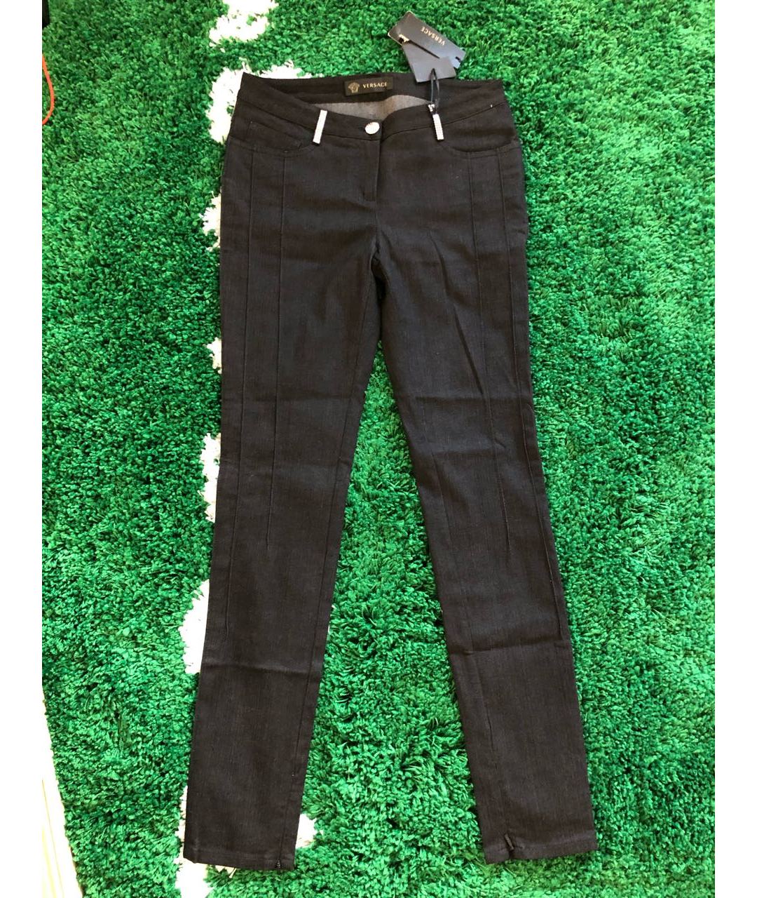 VERSACE Черные хлопко-полиэстеровые джинсы слим, фото 9