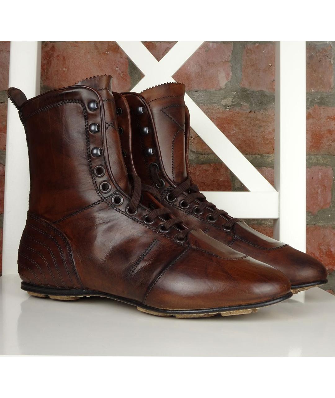 PANTOFOLA D'ORO Коричневые кожаные высокие кроссовки / кеды, фото 2