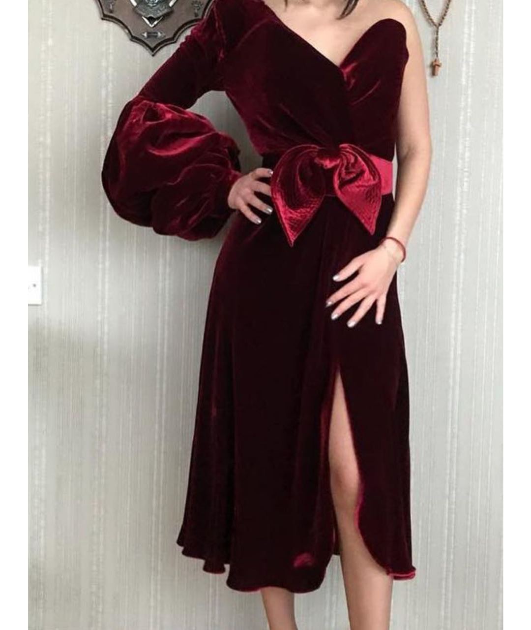 JOHANNA ORTIZ Бордовое бархатное вечернее платье, фото 4