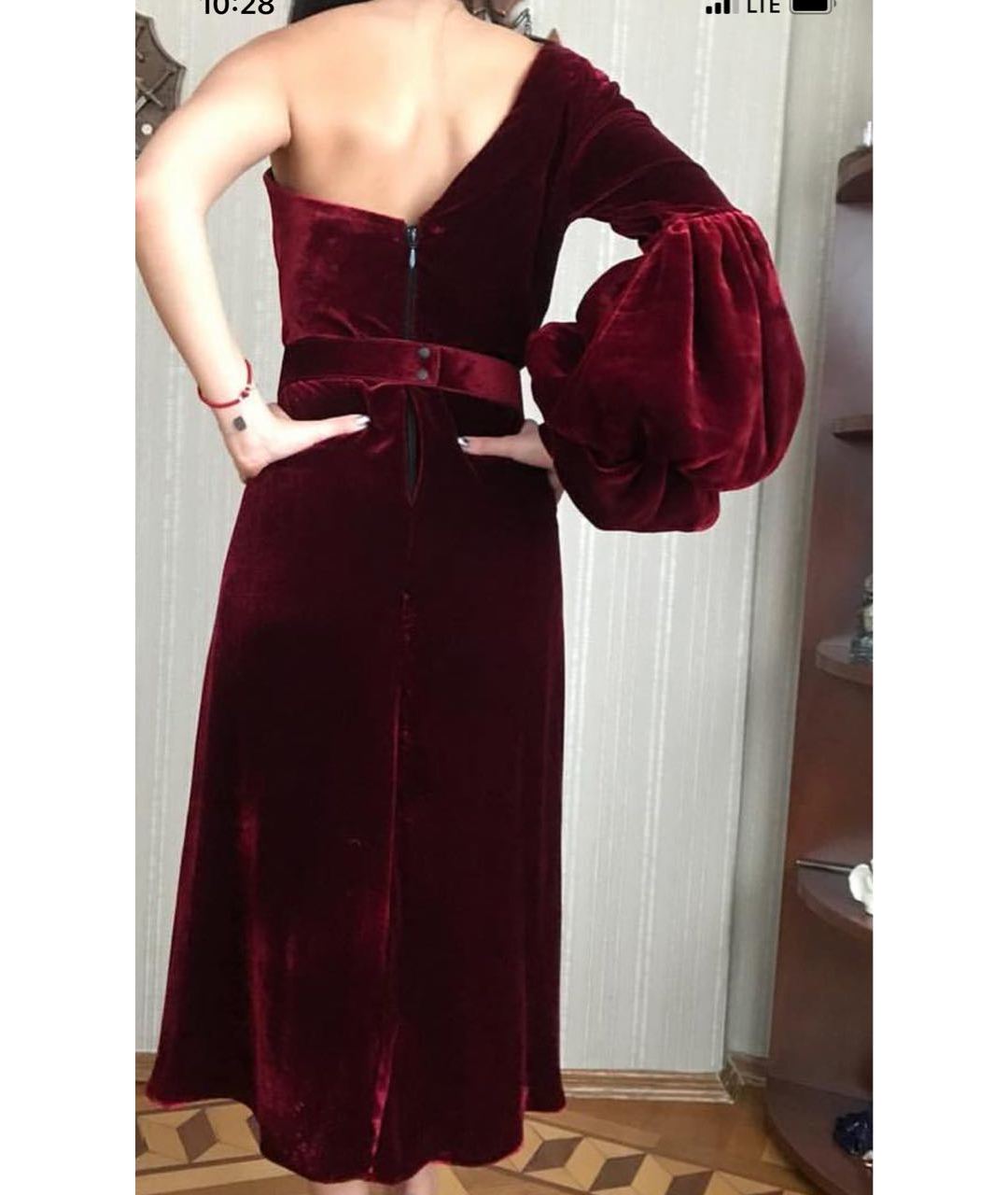 JOHANNA ORTIZ Бордовое бархатное вечернее платье, фото 2