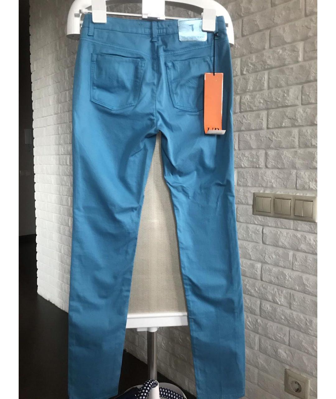 TRUSSARDI JEANS Бирюзовые хлопковые брюки узкие, фото 3