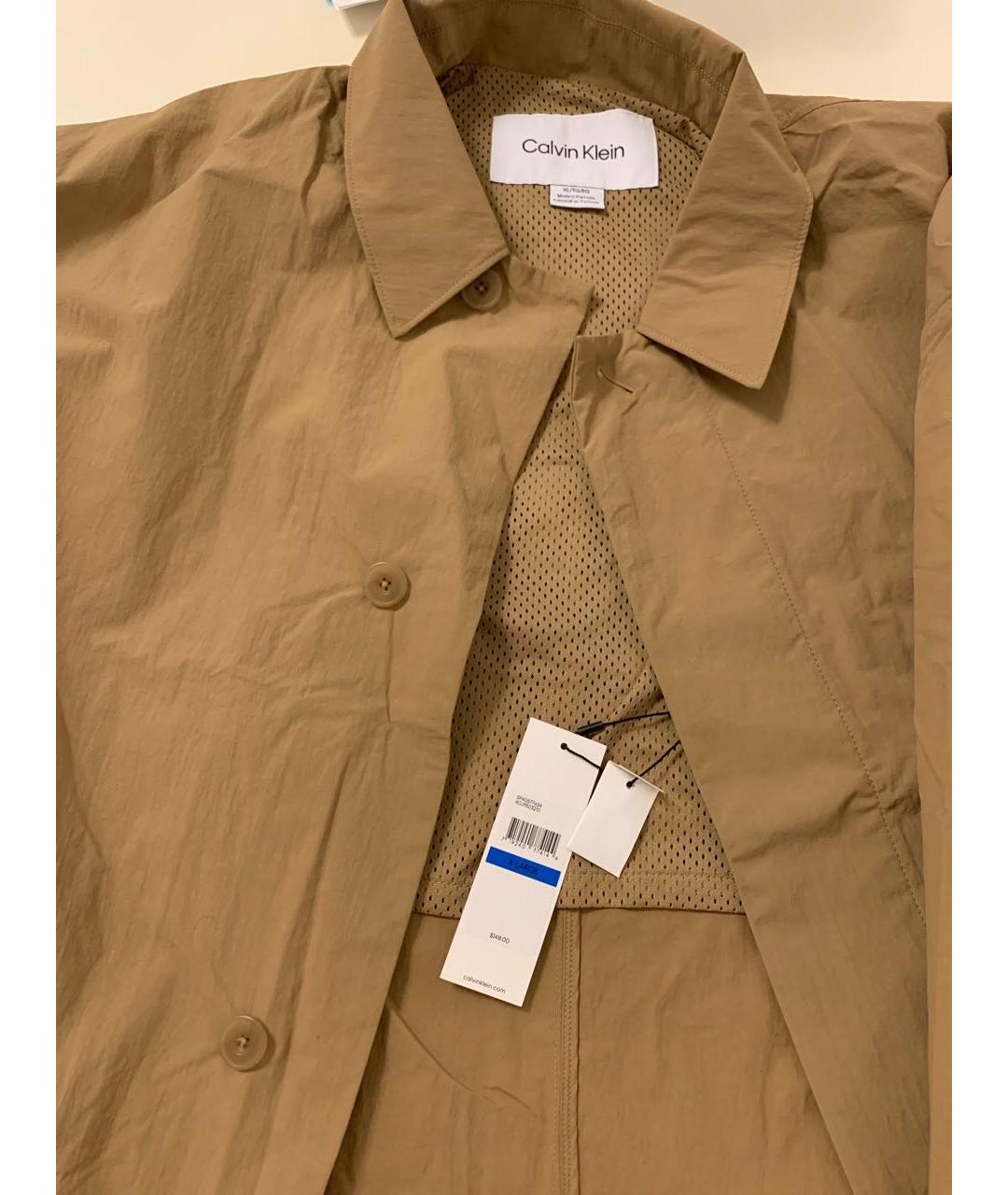 CALVIN KLEIN Бежевый полиамидовый тренч / плащ, фото 4