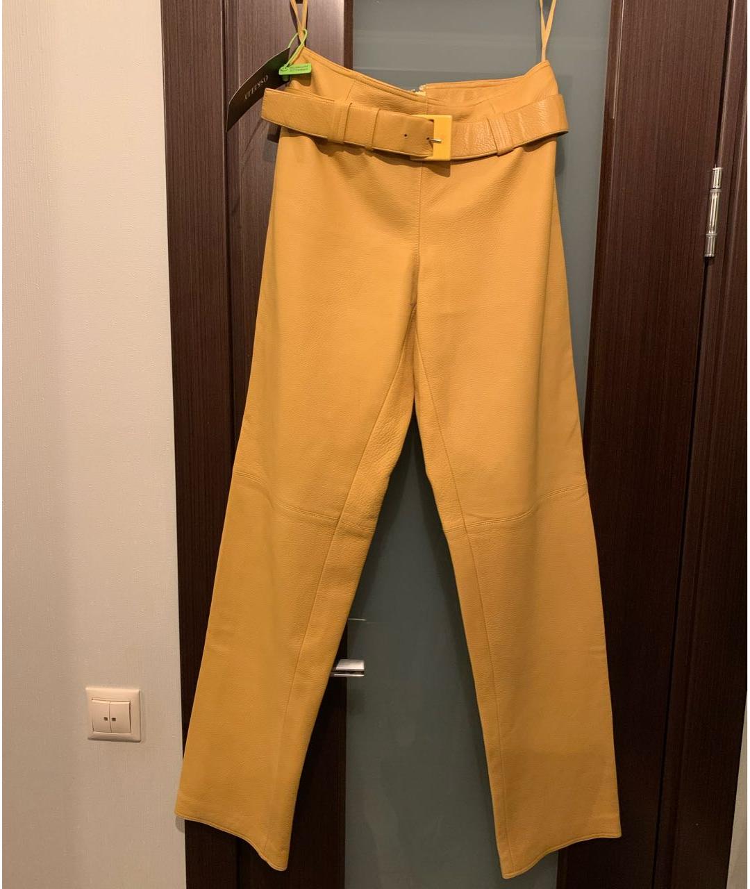 VERSACE VINTAGE Желтые кожаные прямые брюки, фото 6