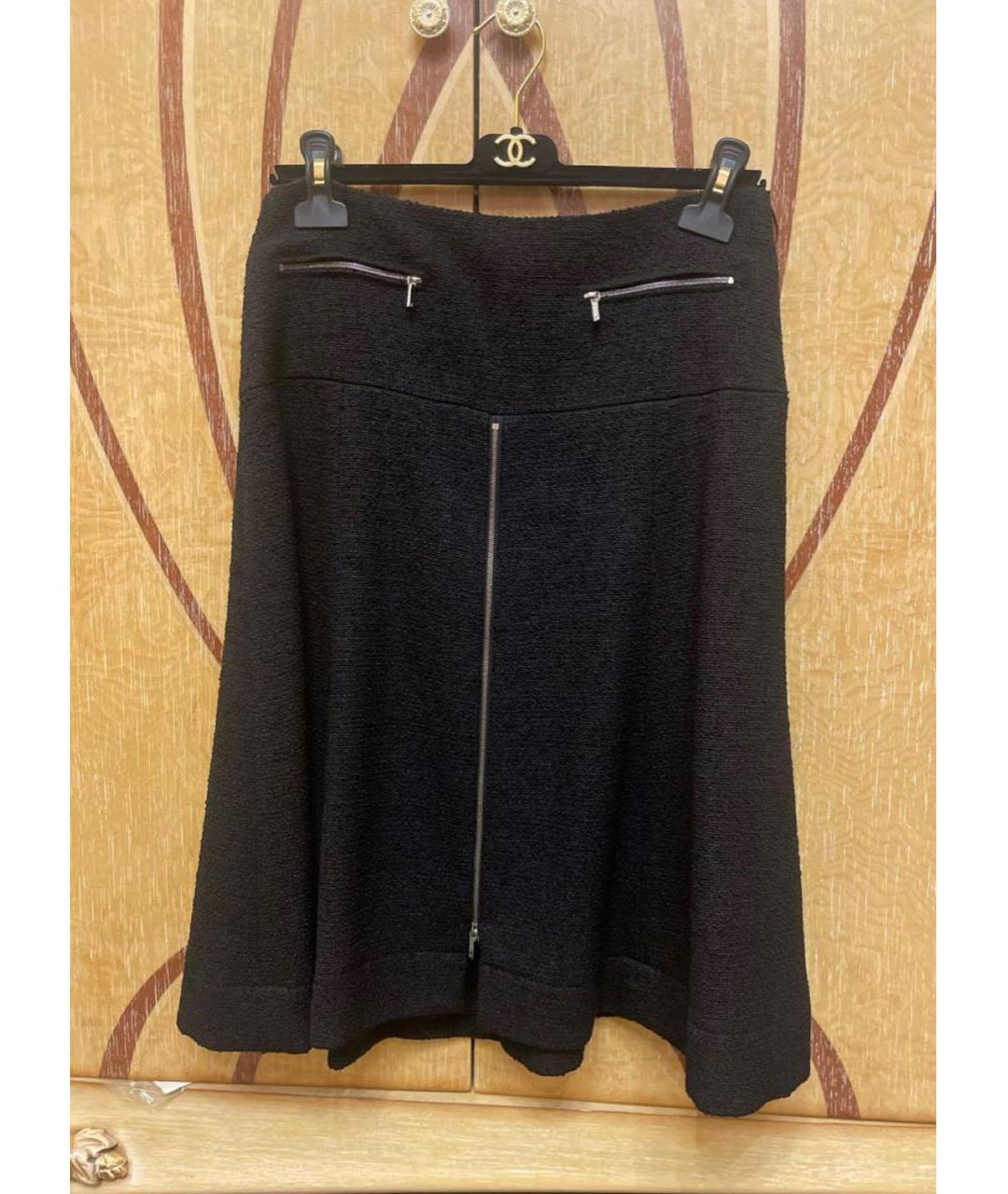 CHANEL PRE-OWNED Черная твидовая юбка миди, фото 6