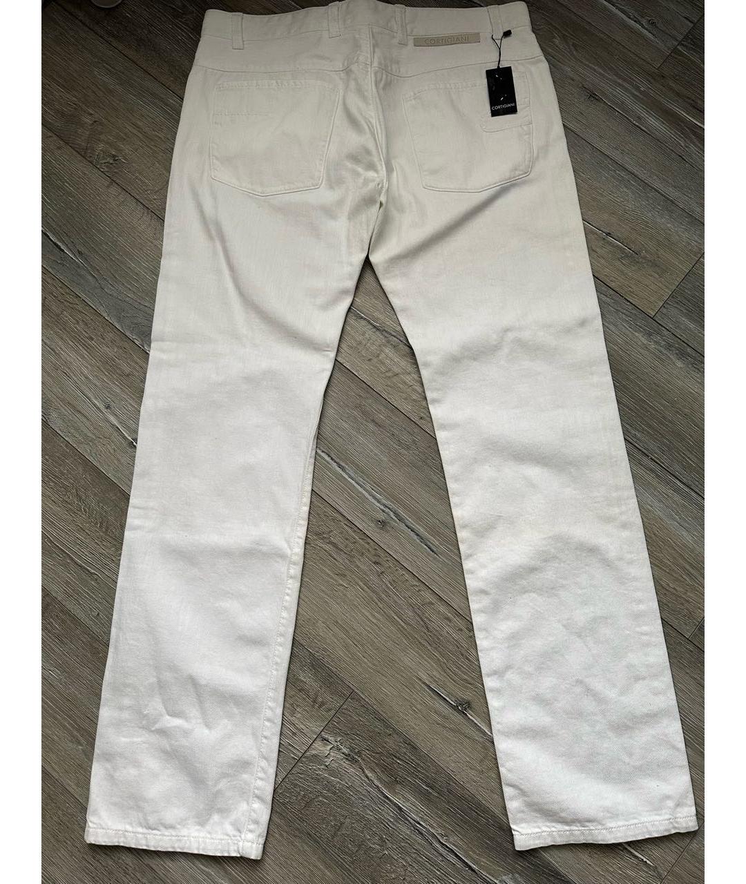 CORTIGIANI Белые хлопковые прямые джинсы, фото 2