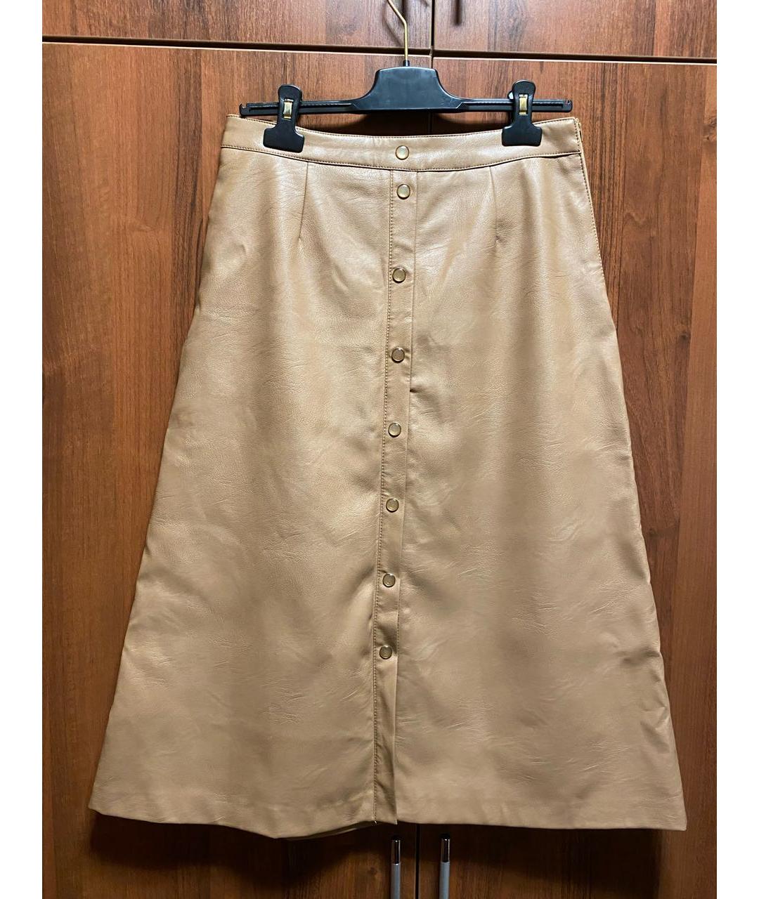 TWIN-SET Бежевая полиуретановая юбка миди, фото 5