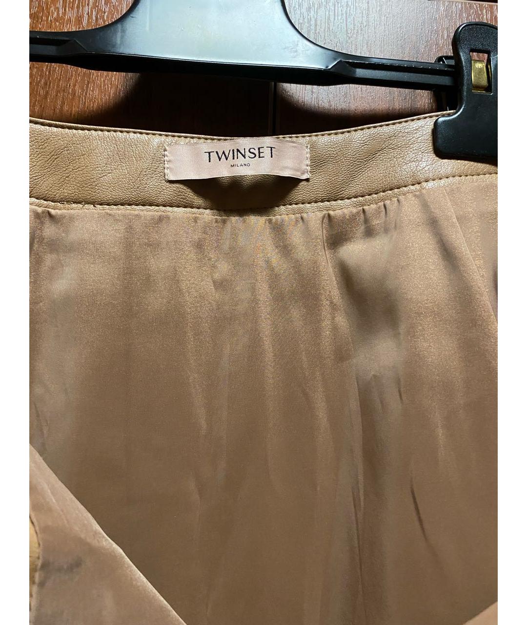 TWIN-SET Бежевая полиуретановая юбка миди, фото 3