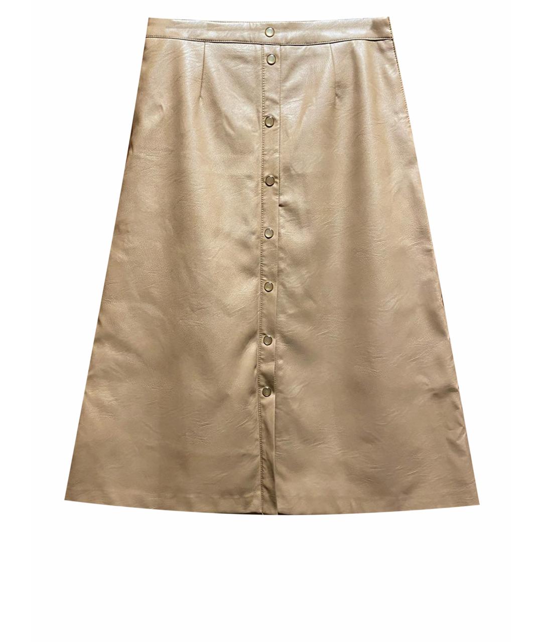 TWIN-SET Бежевая полиуретановая юбка миди, фото 1