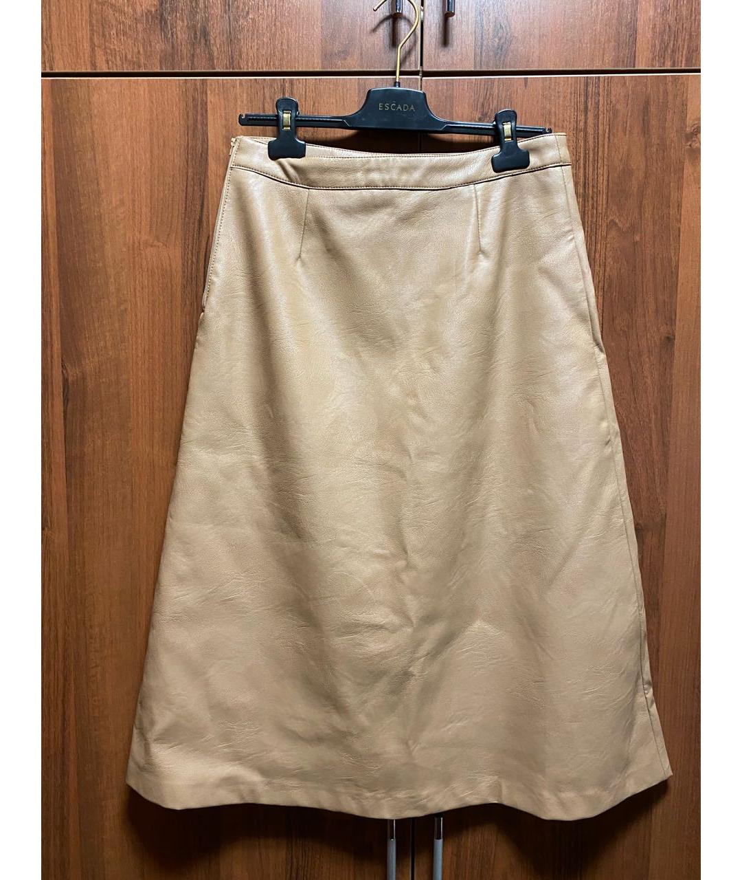 TWIN-SET Бежевая полиуретановая юбка миди, фото 2