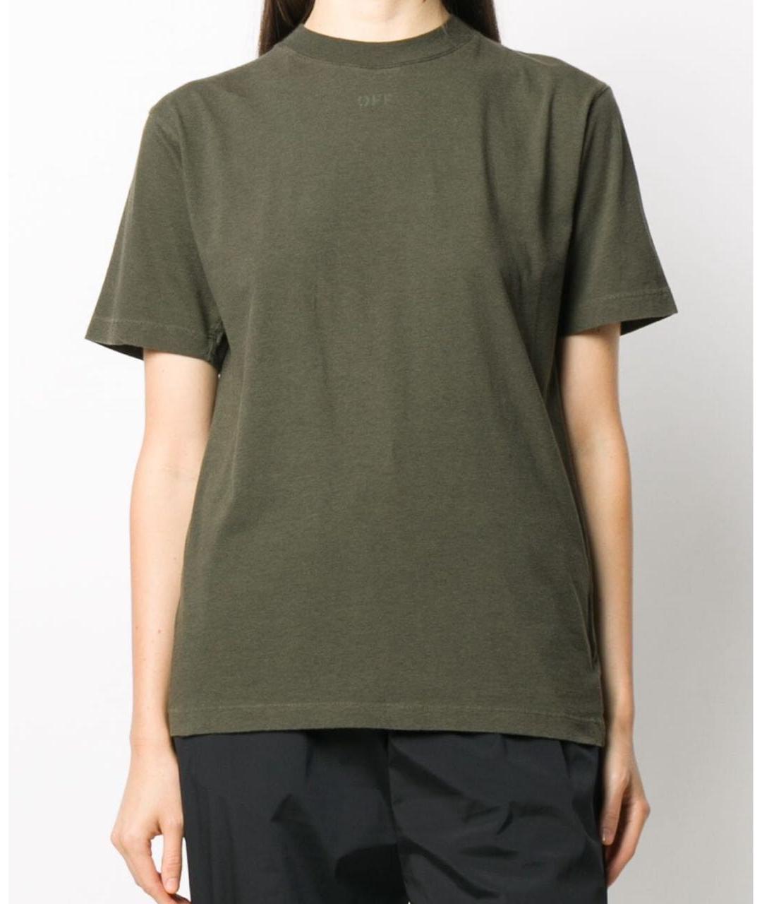 OFF-WHITE Хаки хлопковая футболка, фото 3