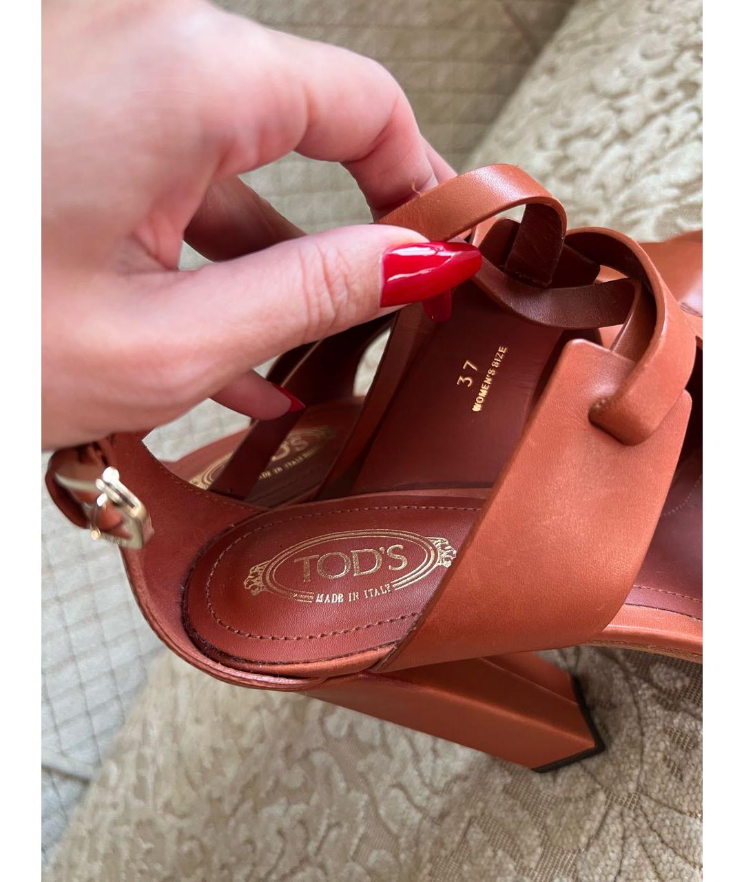 TOD'S Коричневые кожаные босоножки, фото 6