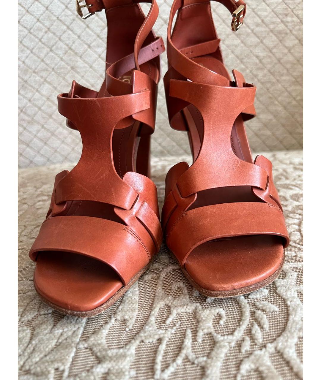 TOD'S Коричневые кожаные босоножки, фото 8