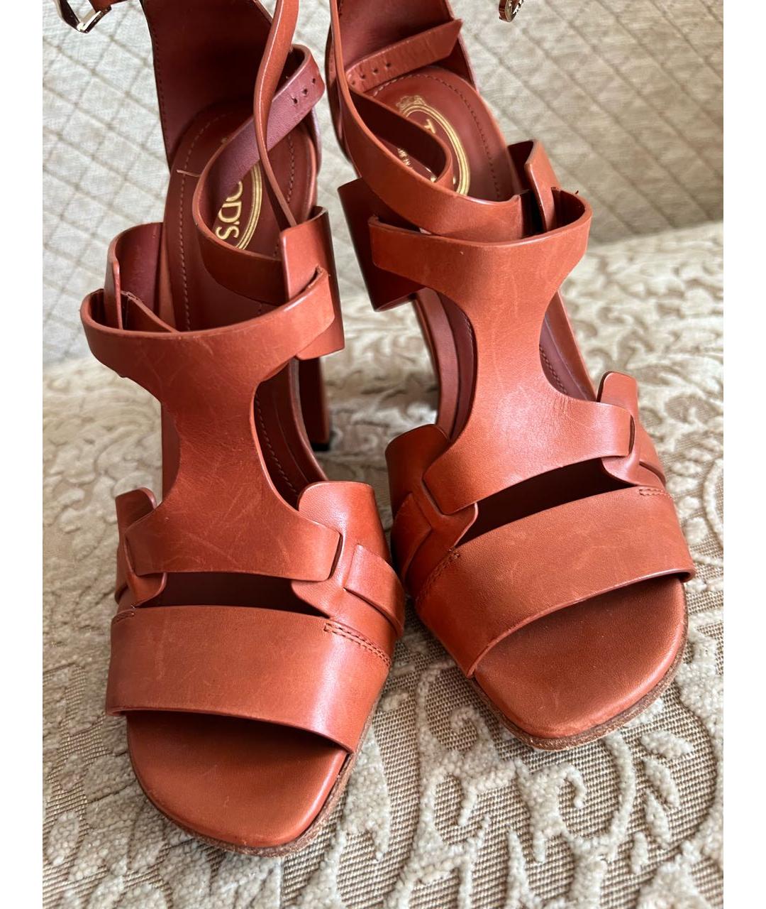 TOD'S Коричневые кожаные босоножки, фото 7