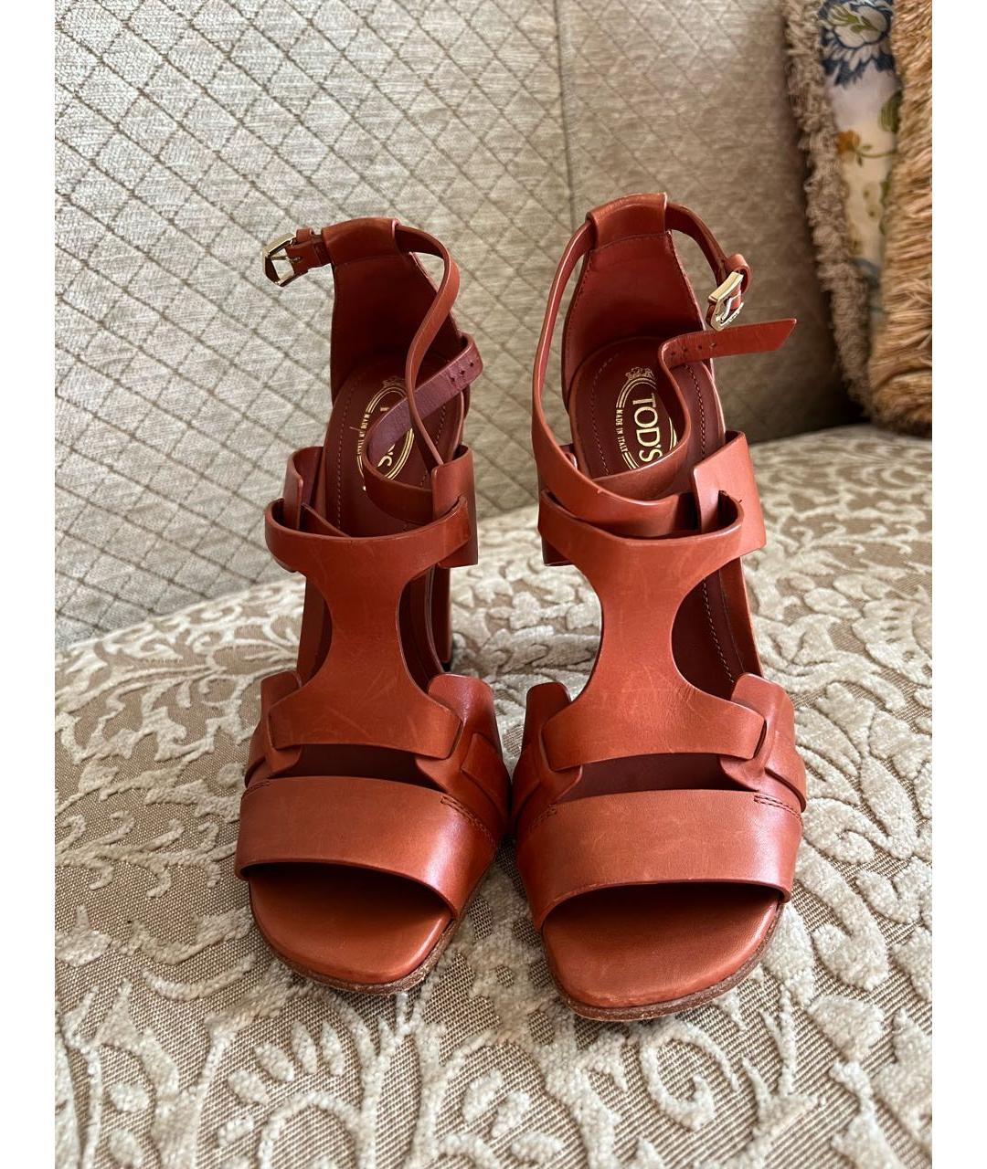TOD'S Коричневые кожаные босоножки, фото 2