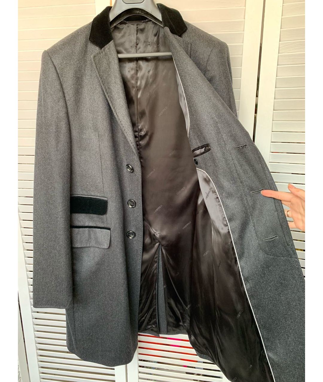KARL LAGERFELD Серое шерстяное пальто, фото 7