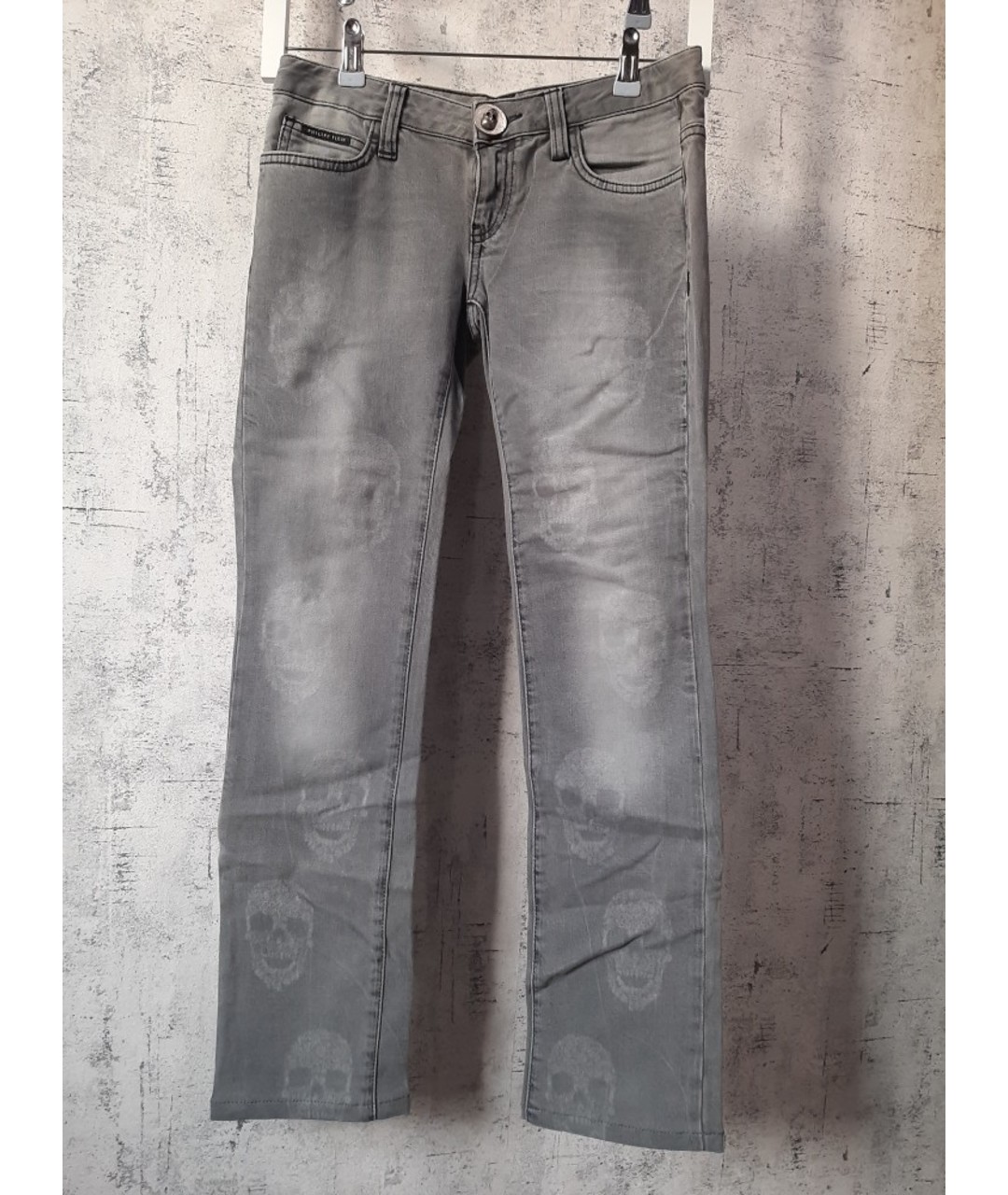 PHILIPP PLEIN Серые хлопко-эластановые прямые джинсы, фото 7