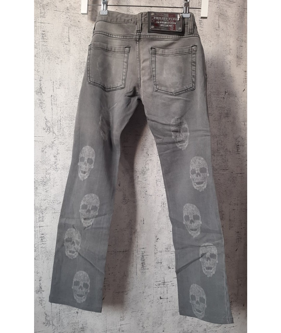 PHILIPP PLEIN Серые хлопко-эластановые прямые джинсы, фото 2