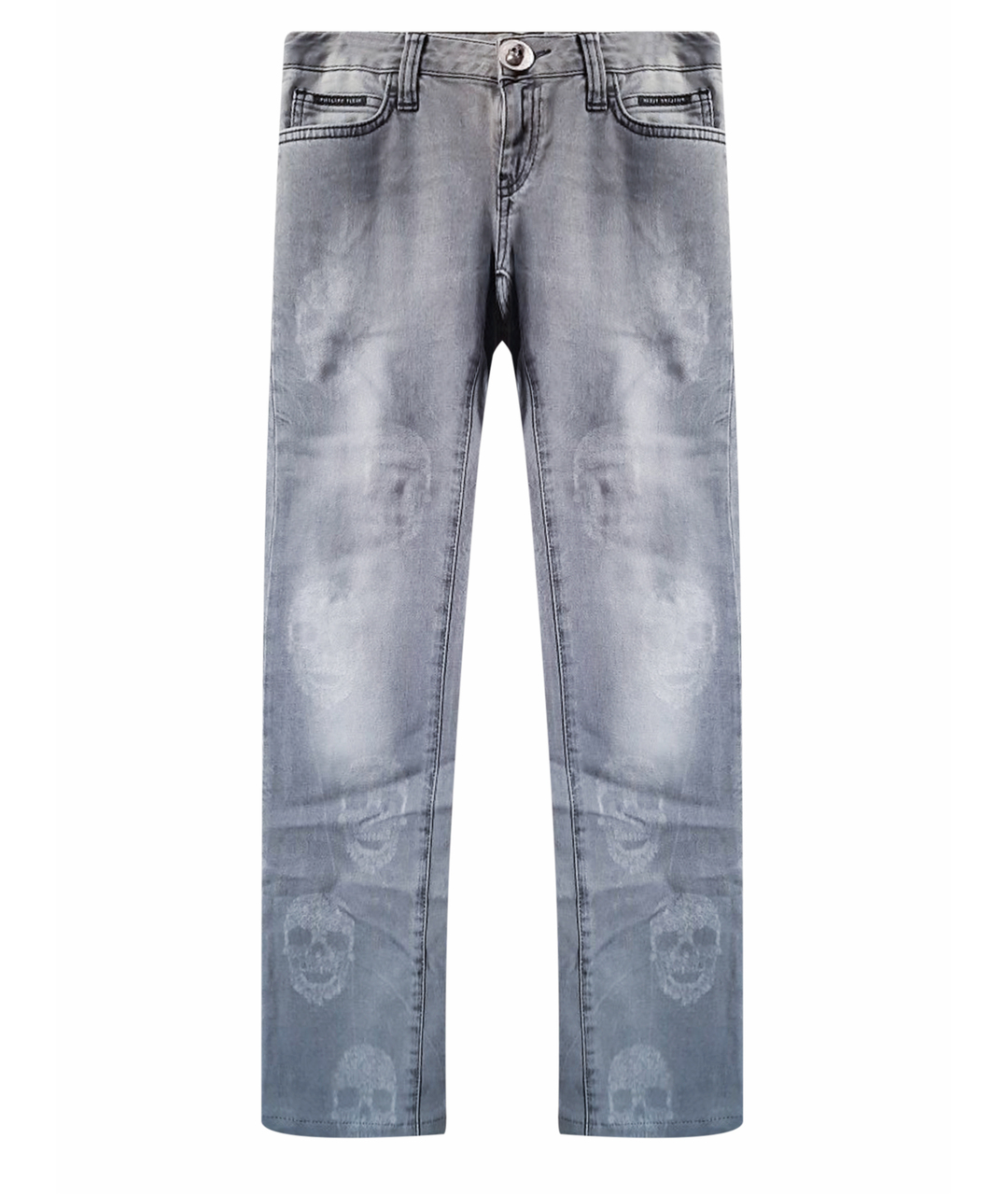 PHILIPP PLEIN Серые хлопко-эластановые прямые джинсы, фото 1