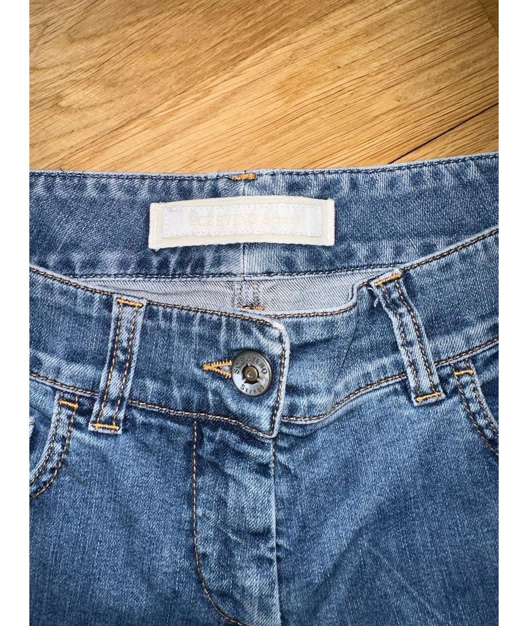 ERMANNO SCERVINO Голубые хлопко-эластановые джинсы слим, фото 3