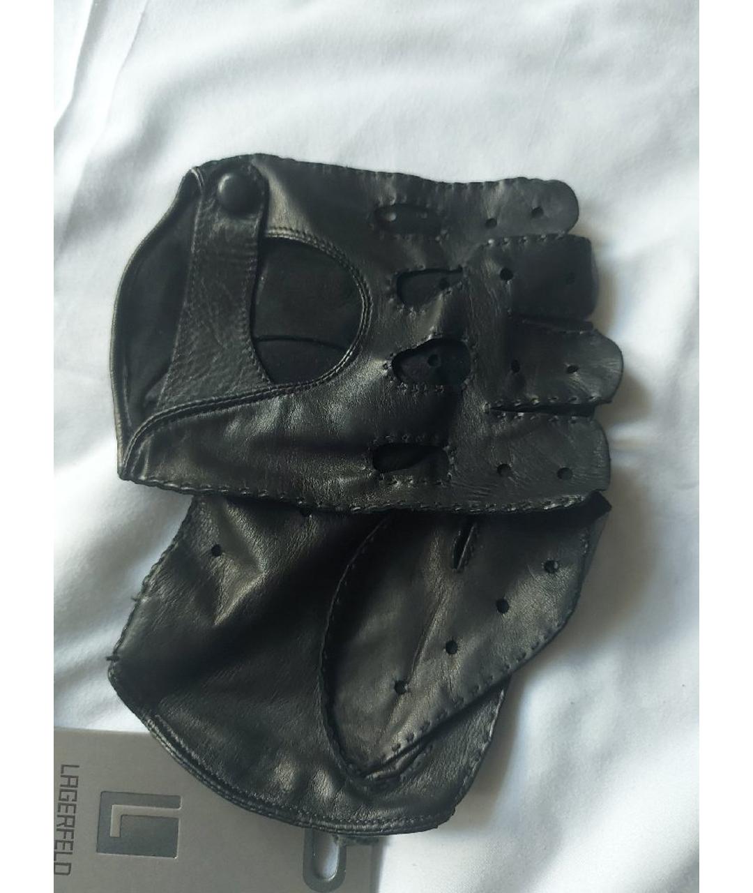 KARL LAGERFELD Черные кожаные перчатки, фото 4