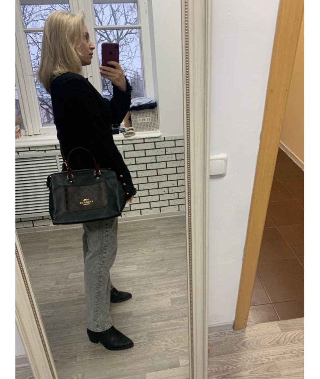 COACH Черная кожаная сумка с короткими ручками, фото 7