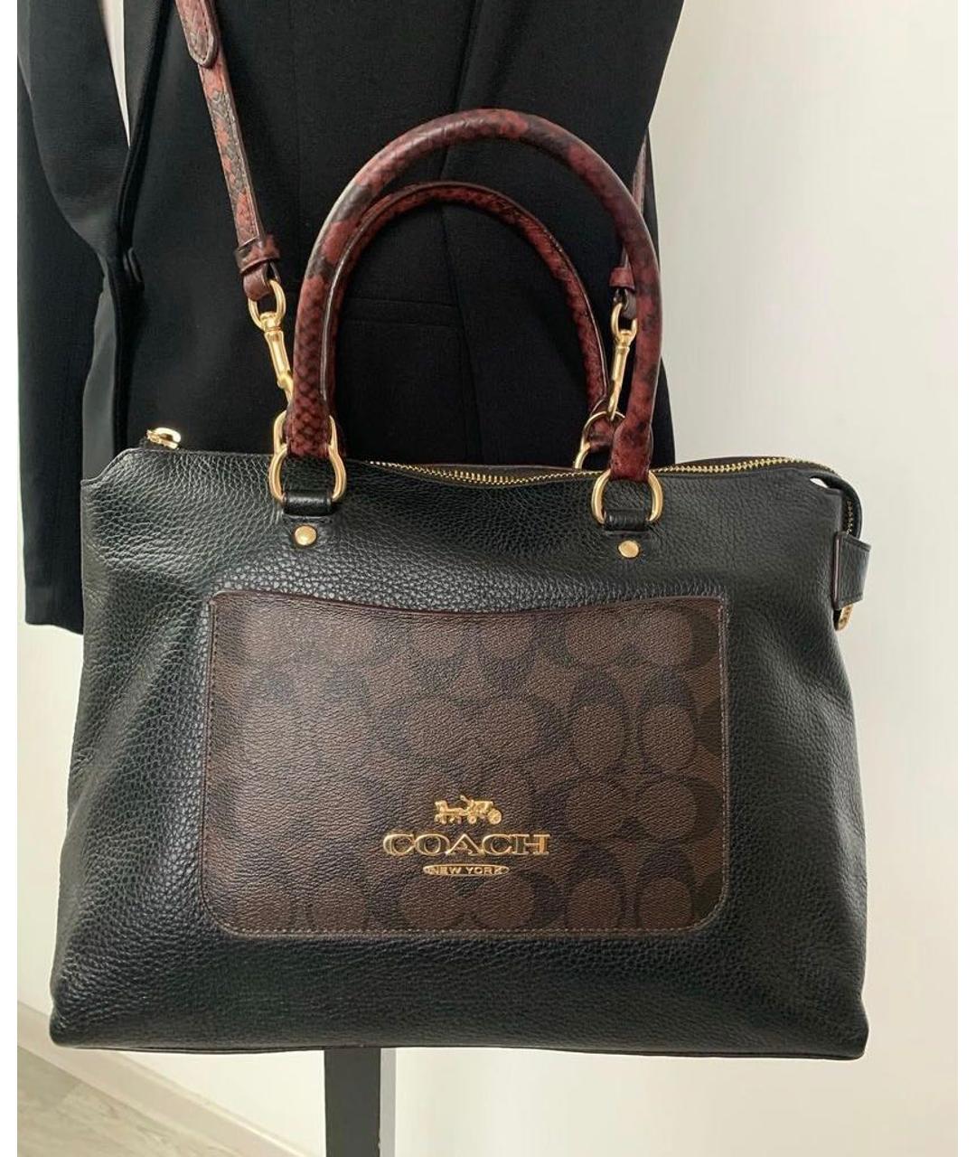 COACH Черная кожаная сумка с короткими ручками, фото 5