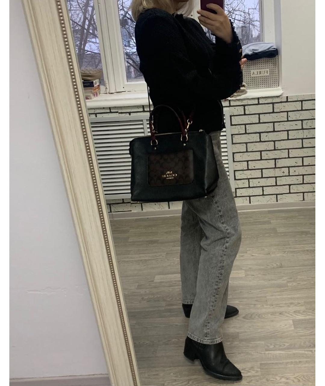 COACH Черная кожаная сумка с короткими ручками, фото 6