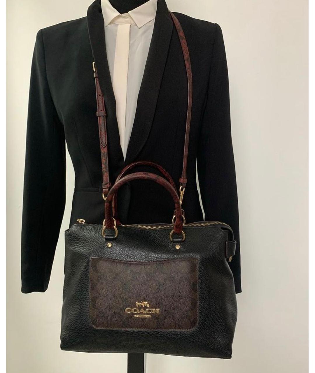 COACH Черная кожаная сумка с короткими ручками, фото 2