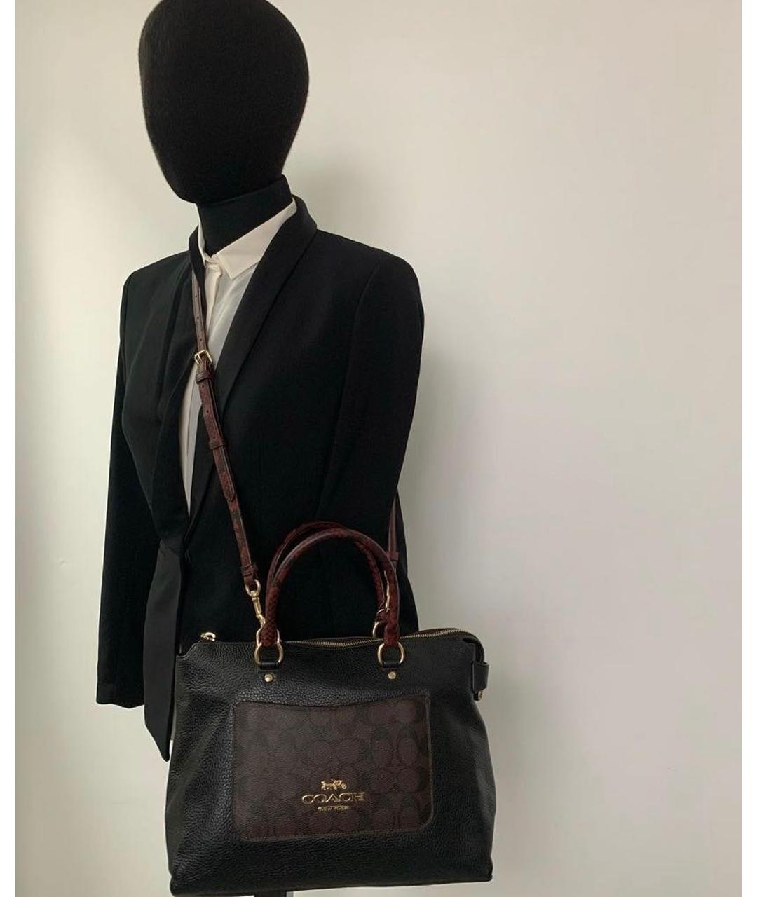 COACH Черная кожаная сумка с короткими ручками, фото 3