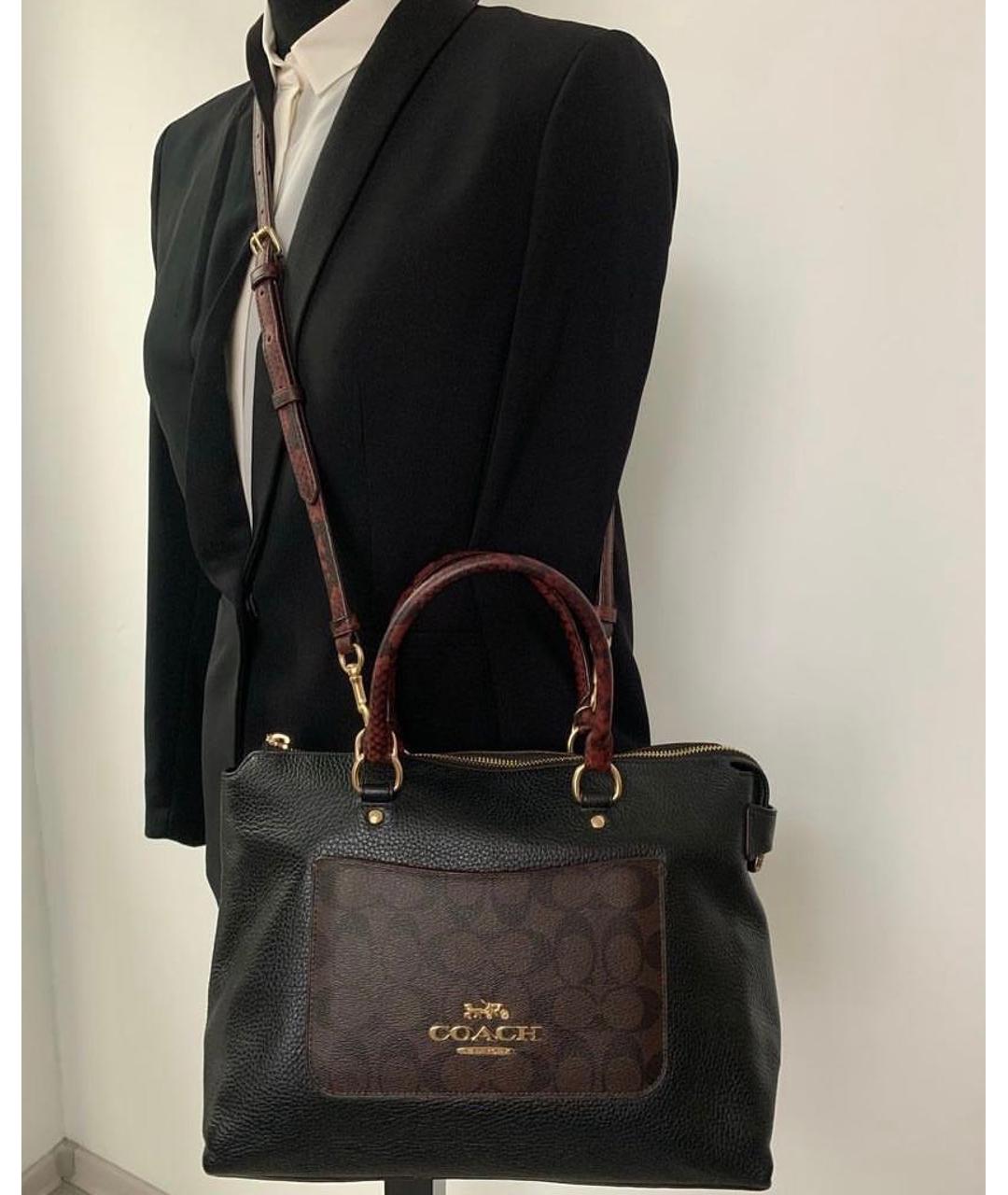 COACH Черная кожаная сумка с короткими ручками, фото 4