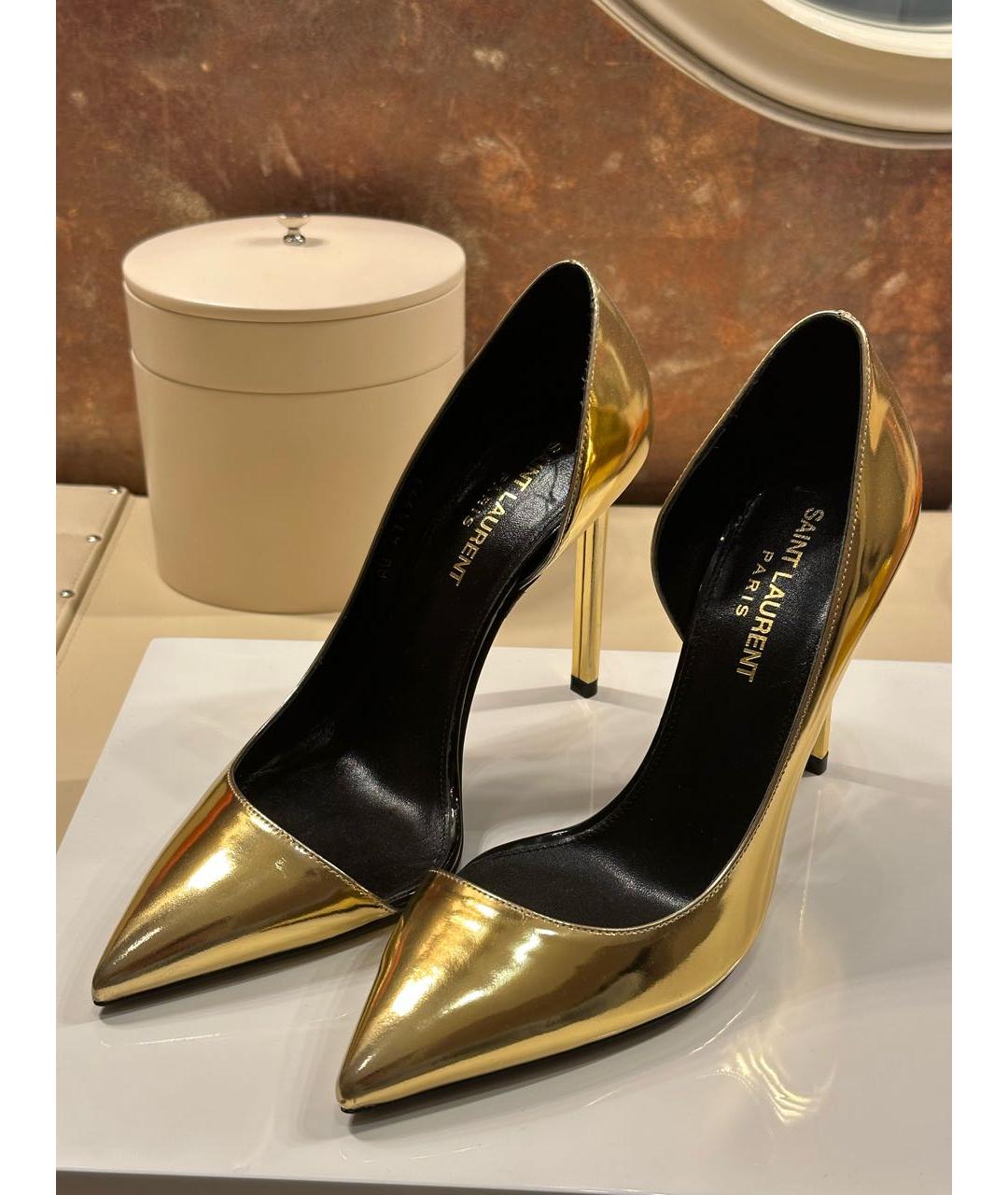 SAINT LAURENT Золотые туфли из лакированной кожи, фото 7