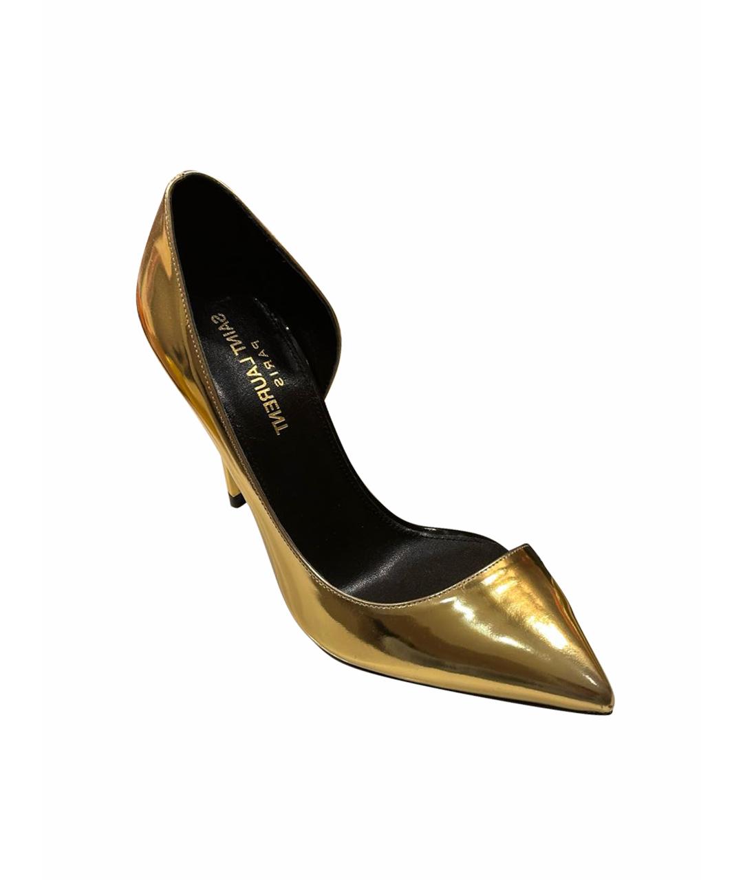 SAINT LAURENT Золотые туфли из лакированной кожи, фото 8