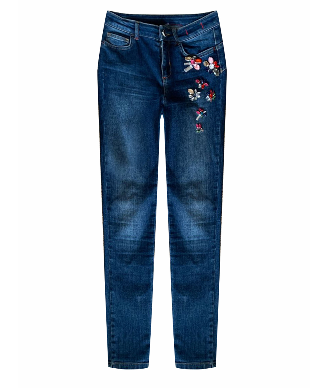 TWIN-SET Синие хлопко-полиэстеровые джинсы слим, фото 1