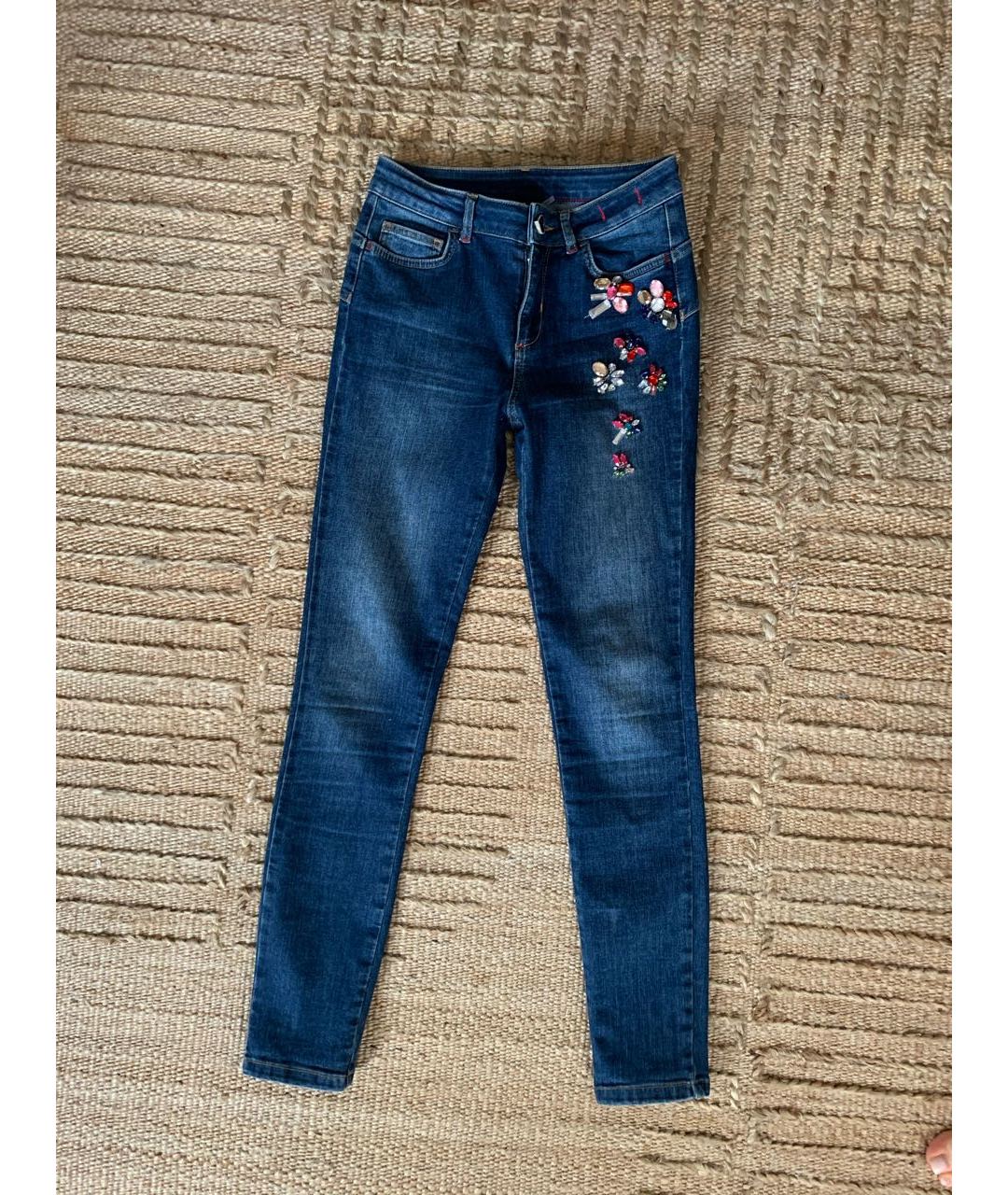 TWIN-SET Синие хлопко-полиэстеровые джинсы слим, фото 3