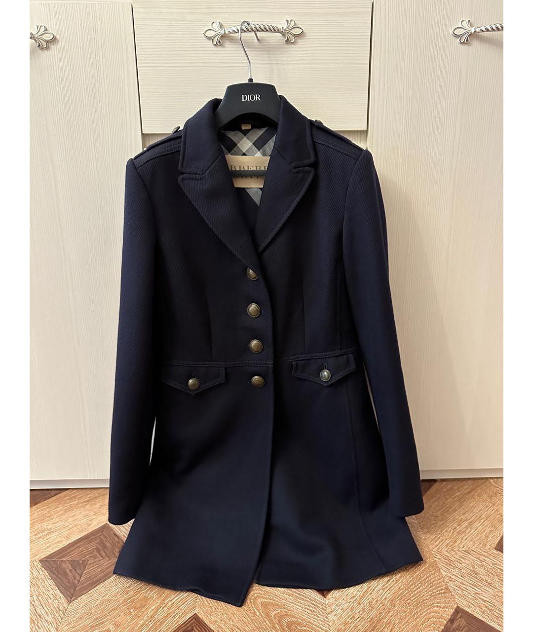 BURBERRY Темно-синее шерстяное пальто, фото 2