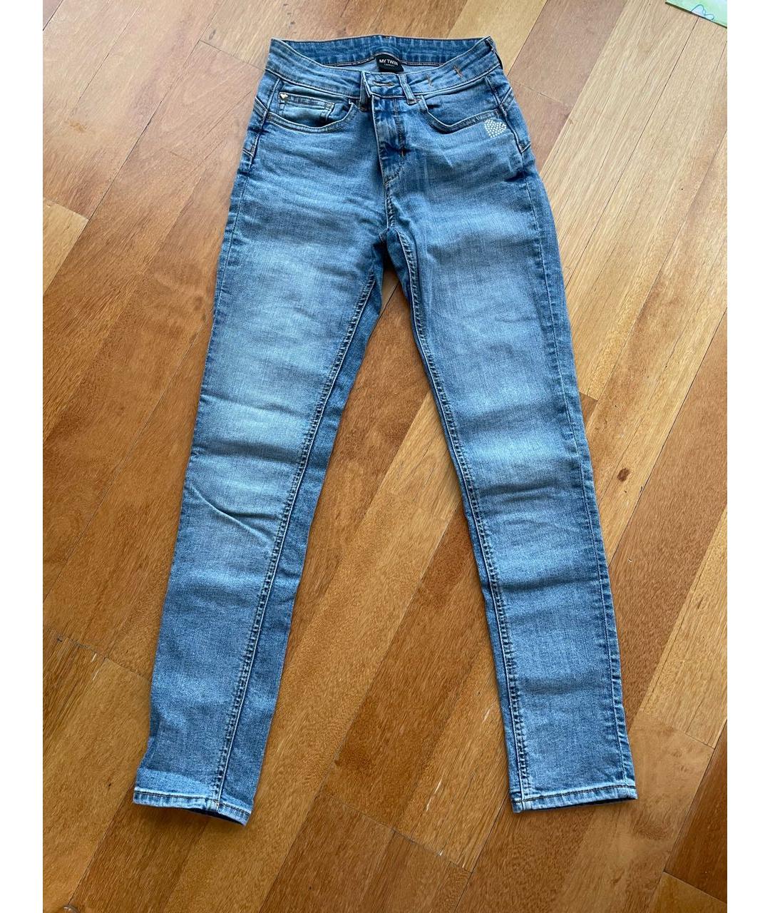 TWIN-SET Голубые хлопковые джинсы слим, фото 7