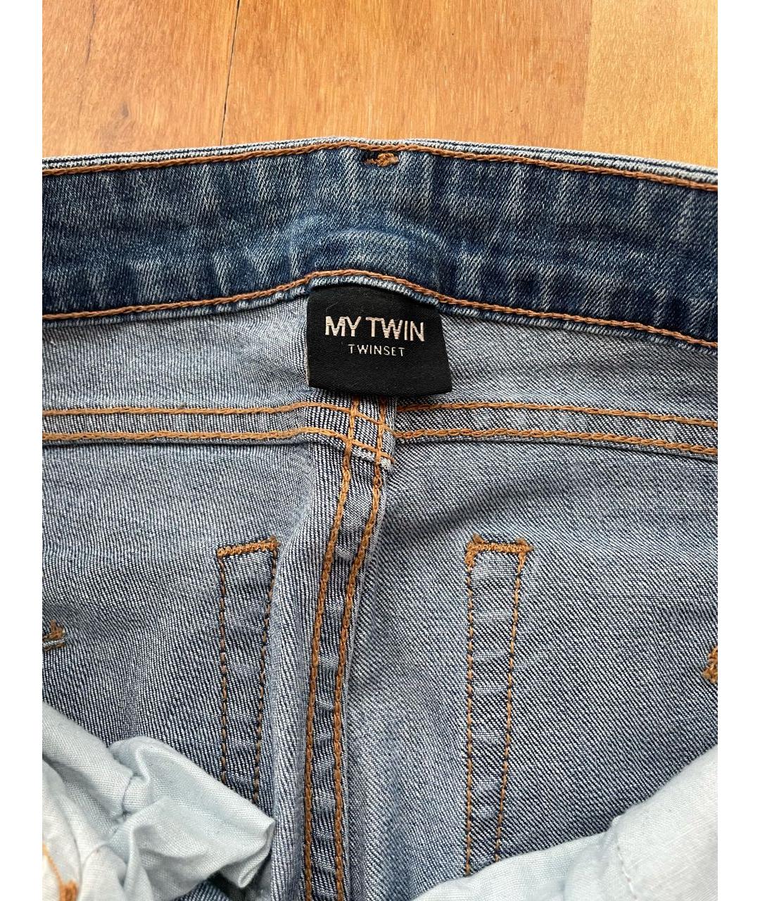 TWIN-SET Голубые хлопковые джинсы слим, фото 3