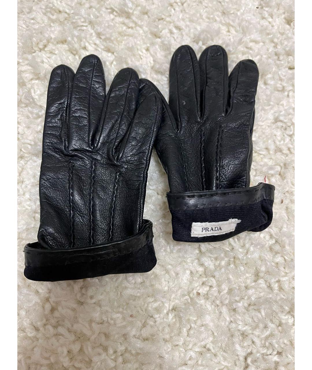 PRADA Черные кожаные перчатки, фото 3