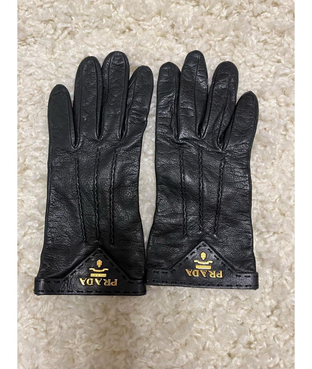 PRADA Черные кожаные перчатки, фото 4