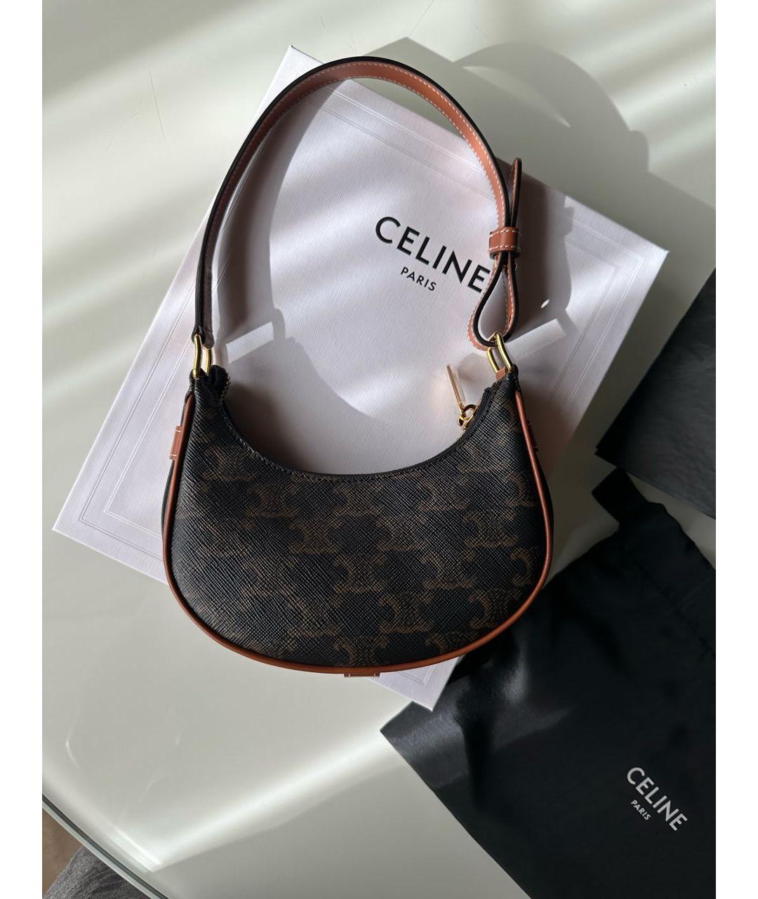 CELINE Коричневая кожаная сумка с короткими ручками, фото 5